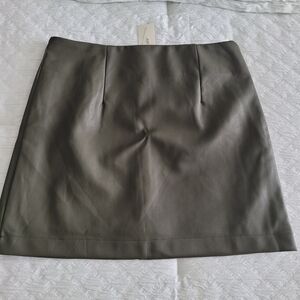 Francesca's Collections Faux Leather Olive Mini Skirt